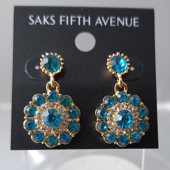 Saks Fifth Avenue Light Blue Floral Earrings - Picture 1 of 1